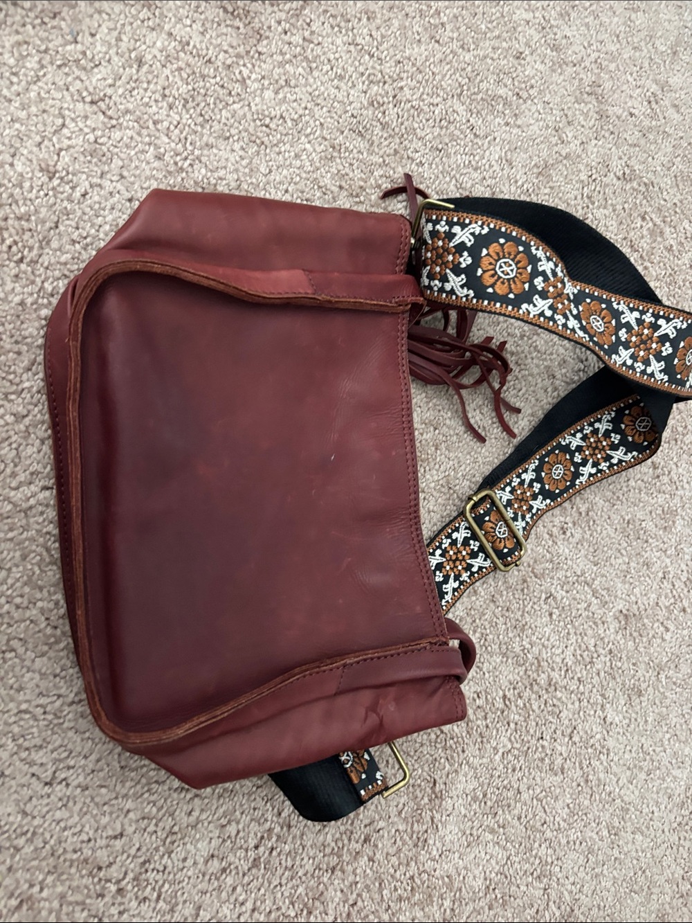 Margot Tan Leather Shoulder Bag with Tassel - Picture 8 of 9